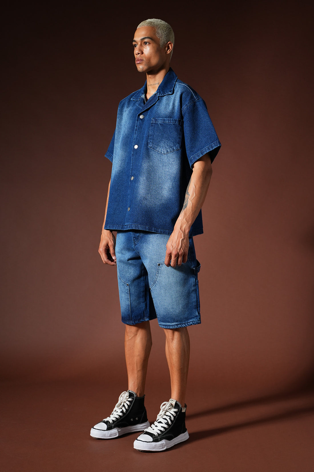 Oversize-Denim-Hemd- und Shorts-Set TK-02