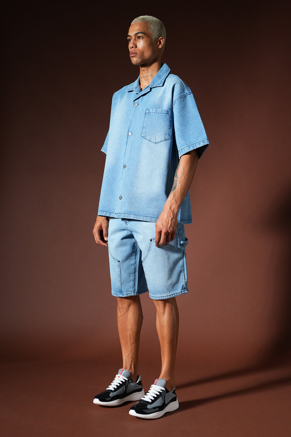 Oversize-Denim-Hemd- und Shorts-Set TK-02