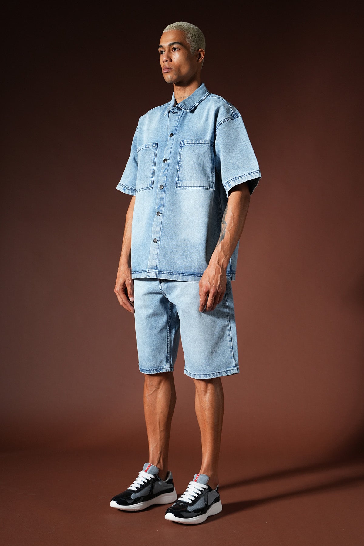 Ensemble chemise et short en denim oversize TK-01