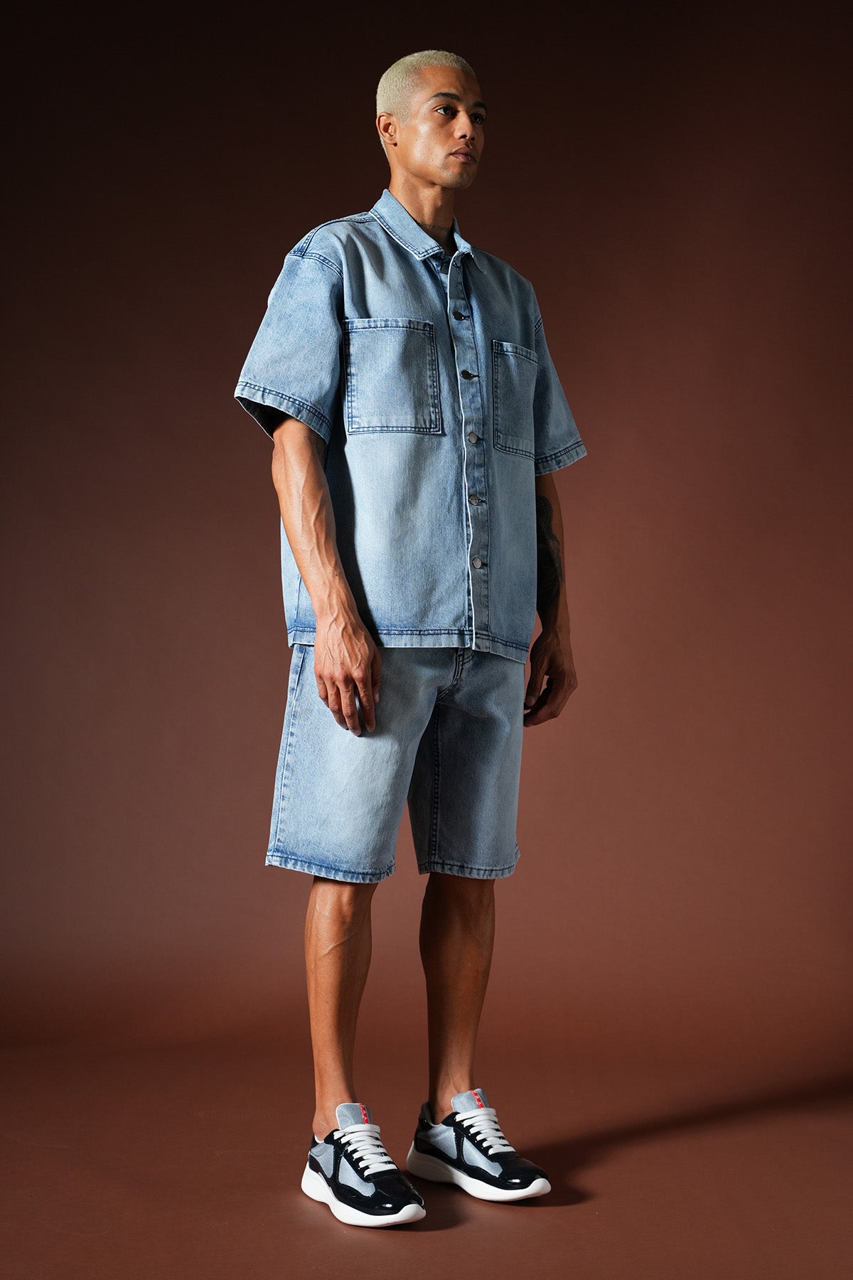 Ensemble chemise et short en denim oversize TK-01