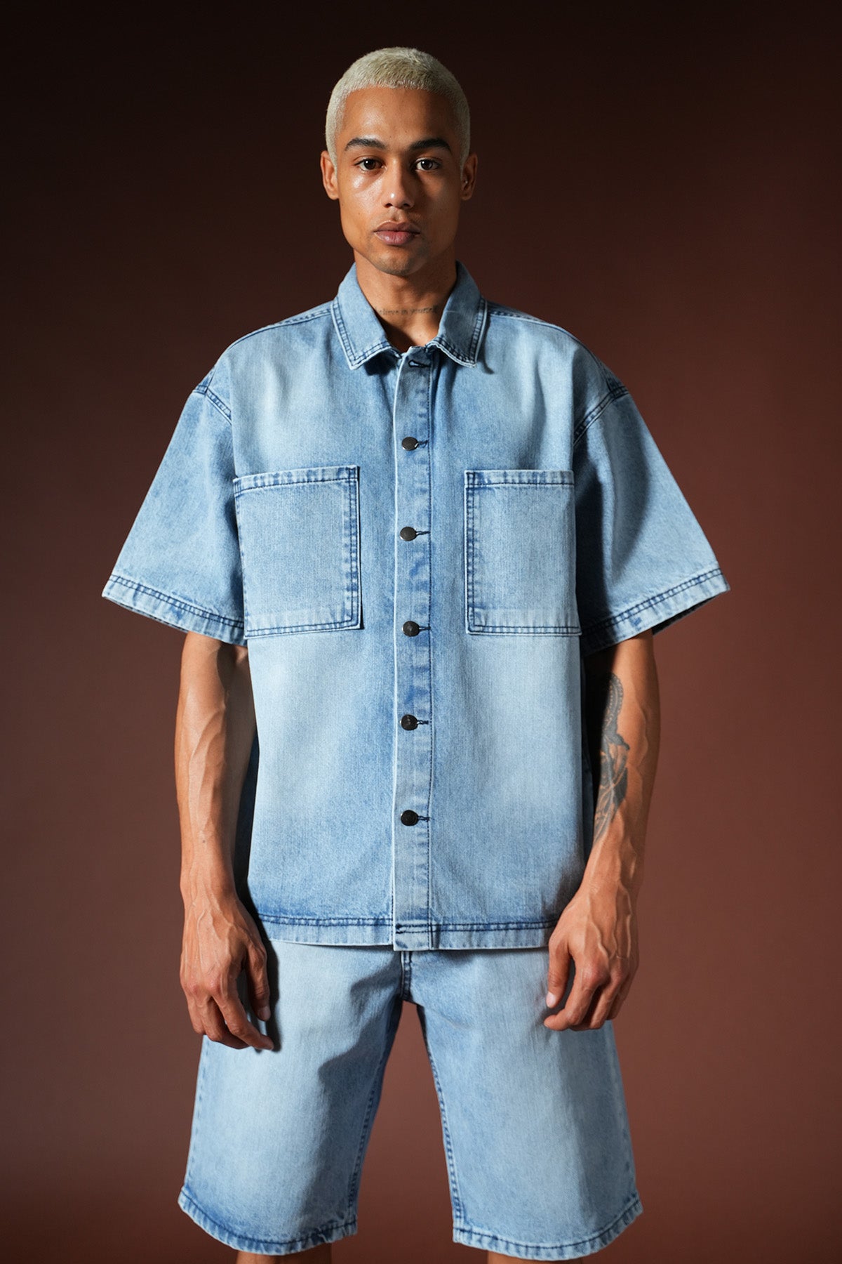 Ensemble chemise et short en denim oversize TK-01