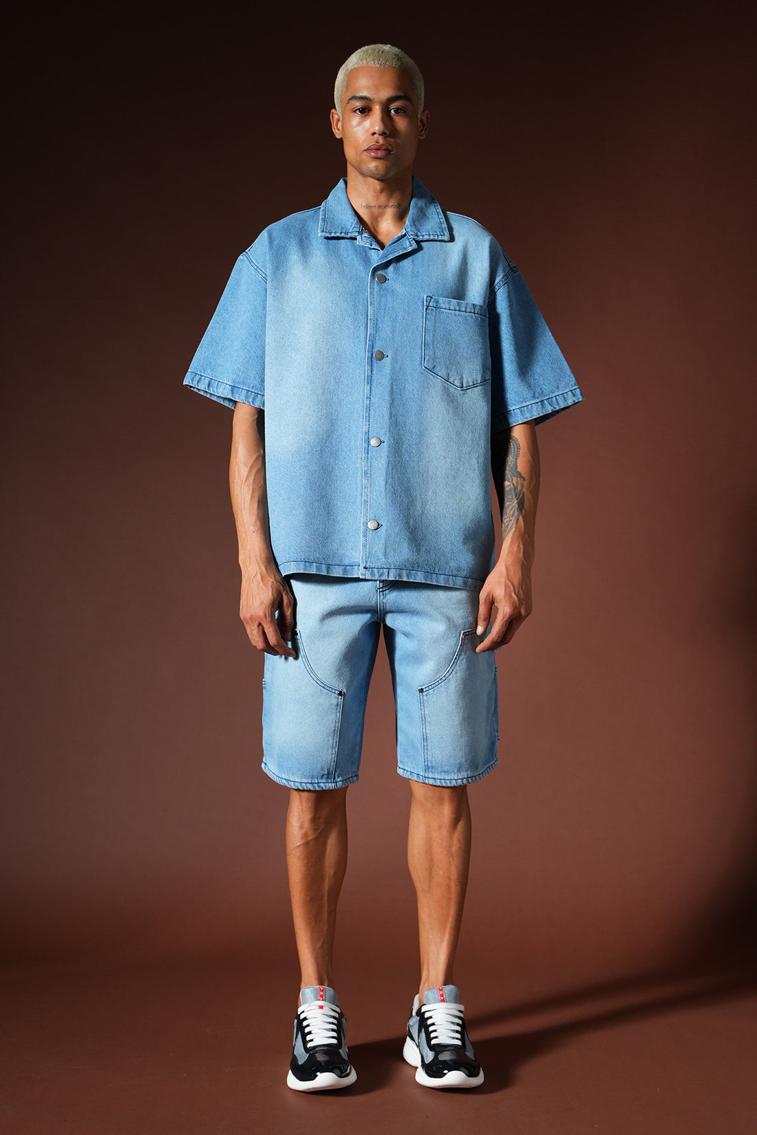 Oversize-Denim-Hemd- und Shorts-Set TK-02