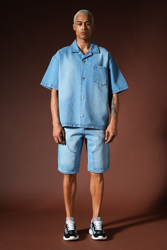 TK-02 Oversized Denim Shirt and Shorts Set