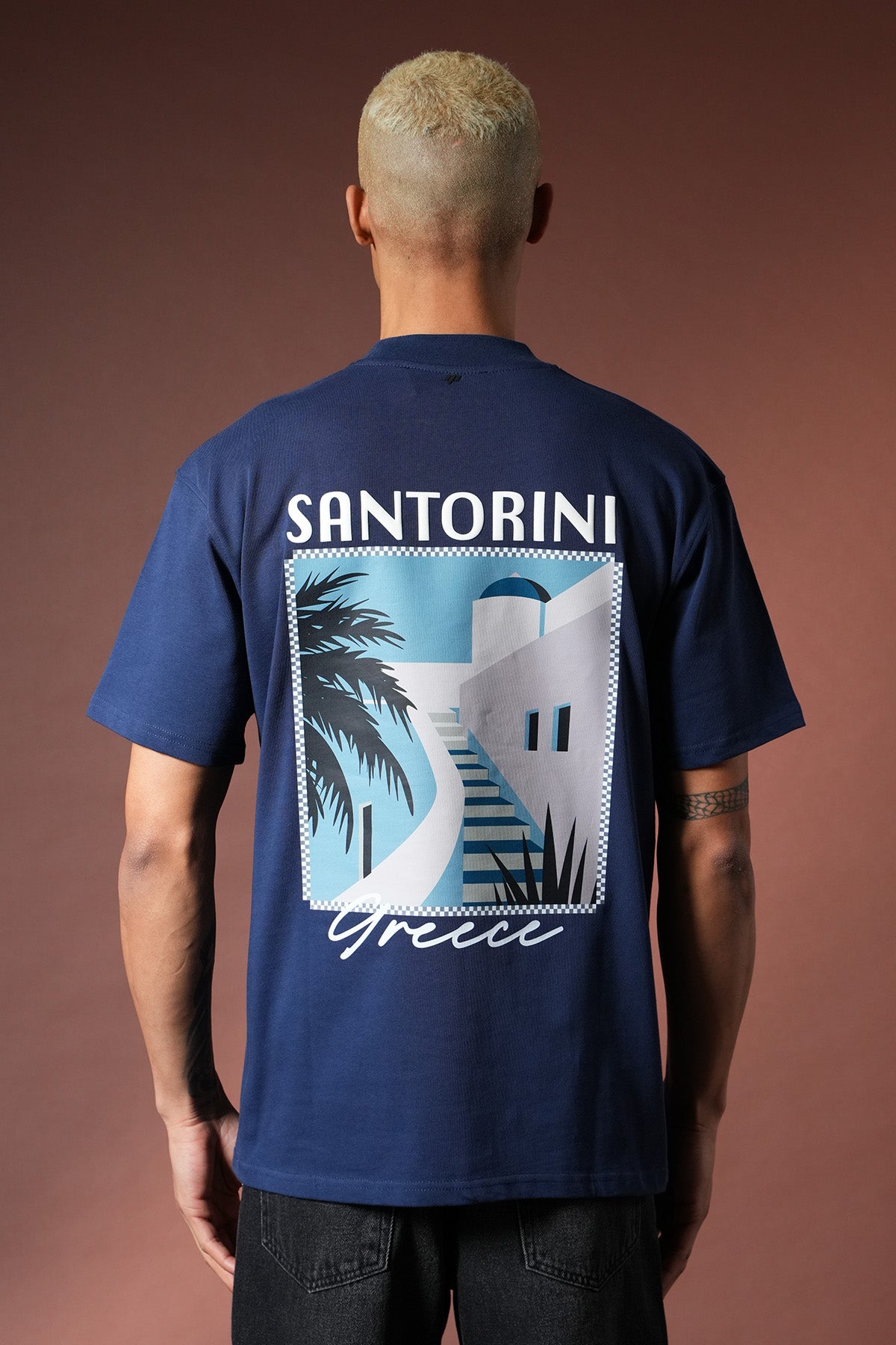 T-Shirt mit Santorin-Aufdruck – LL110090