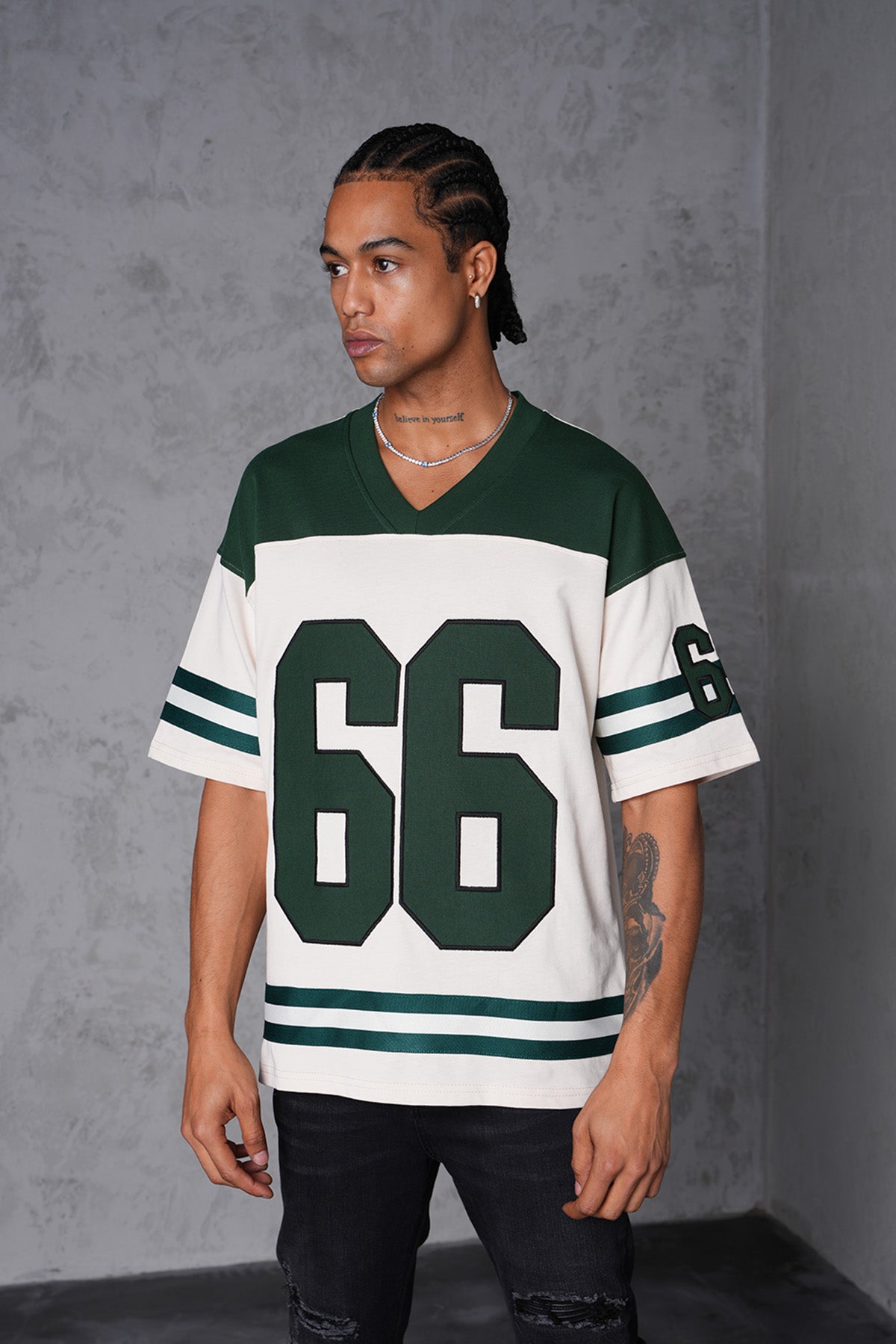 TEE SHIRT LL5097 - BEIGE / GREEN