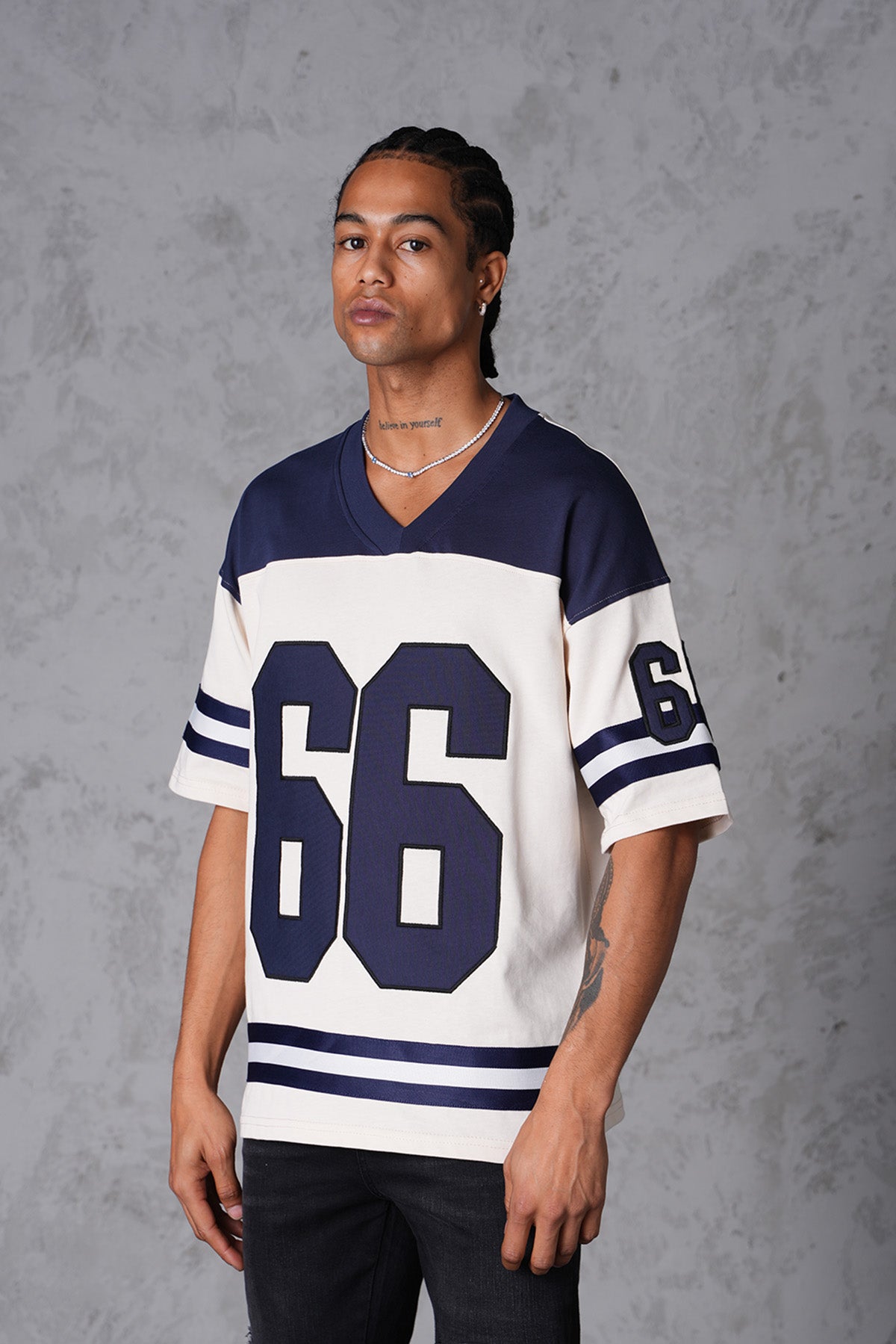 TEE SHIRT LL5097 - BEIGE / NAVY