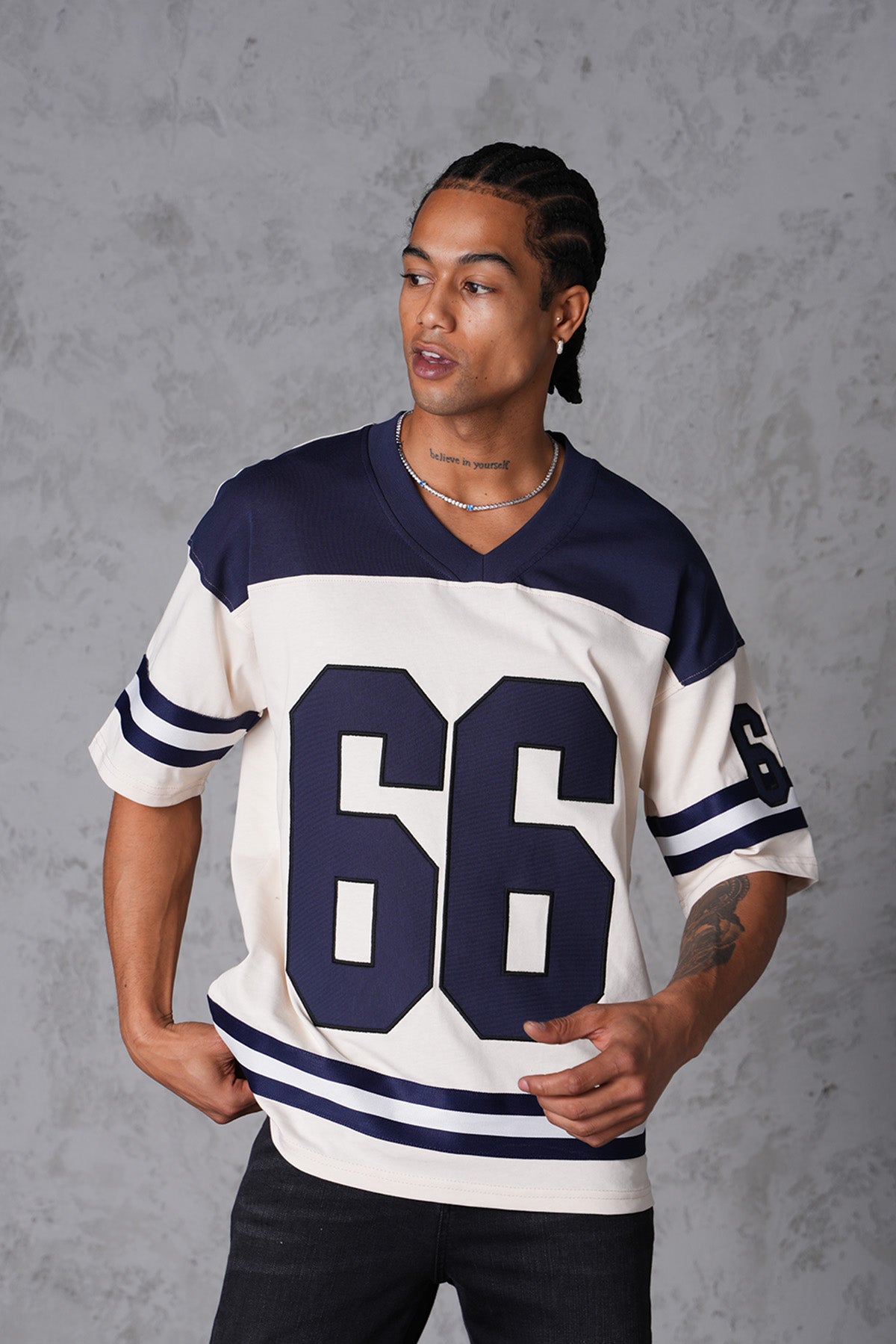 TEE SHIRT LL5097 - BEIGE / NAVY