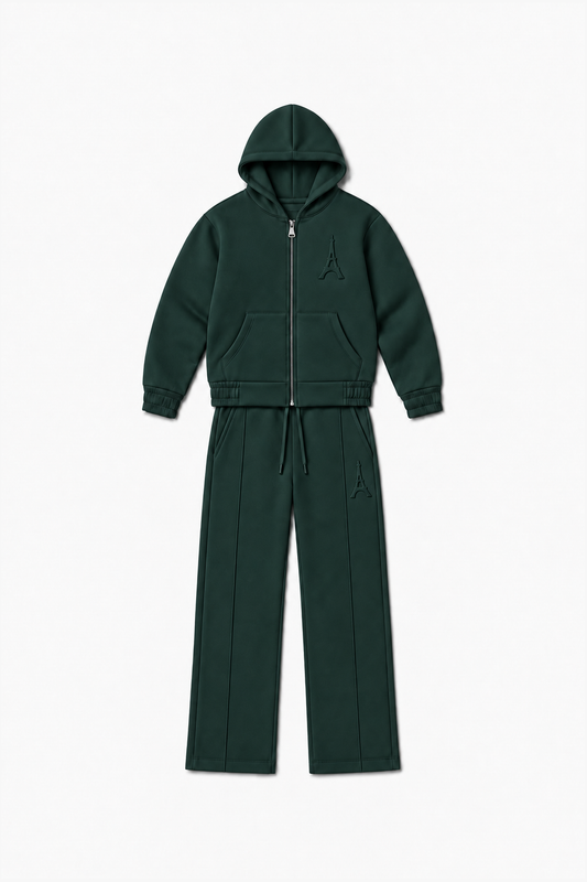LP2616 — Kaki — Vue à plat, reliefs Eiffel sur veste et pantalon