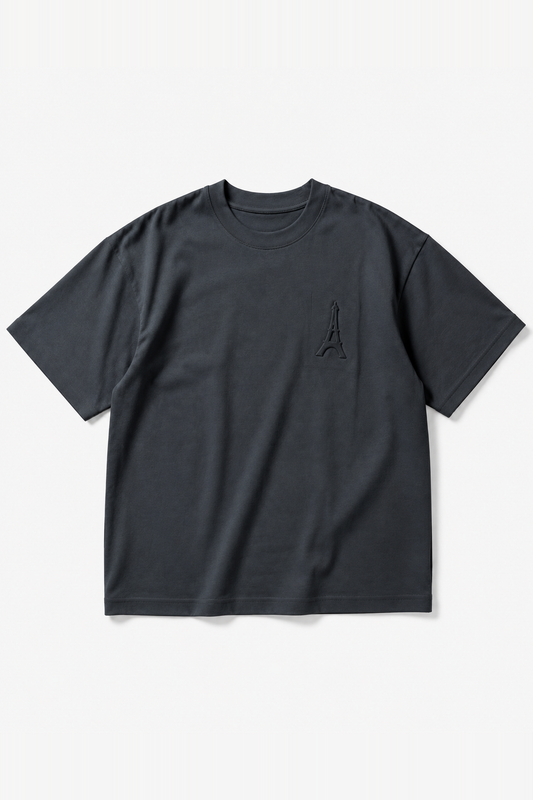 IKAO PARIS IPM227 Anthracite – t-shirt oversize, vue de face sans mannequin sur fond clair