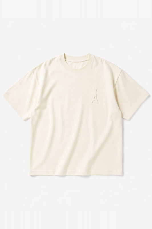 IKAO PARIS IPM227 Beige – t-shirt oversize, vue de face sans mannequin sur fond clair