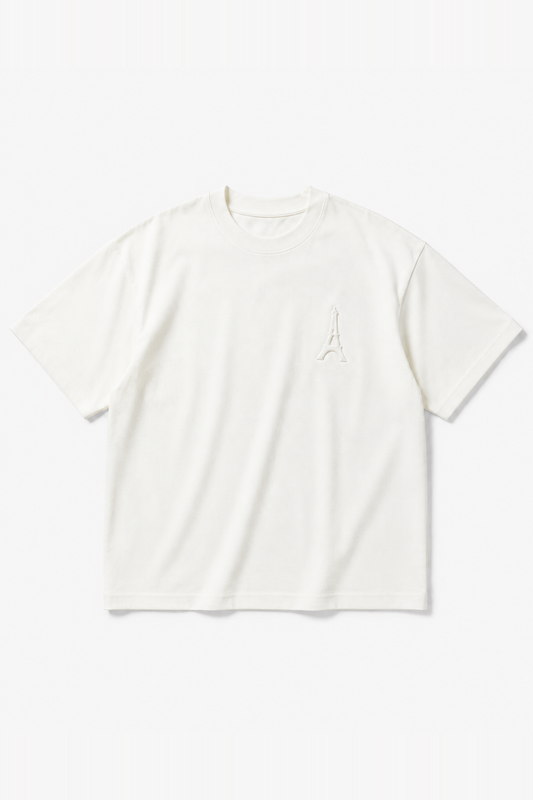 IKAO PARIS IPM227 Écru – t-shirt oversize, vue de face sans mannequin sur fond clair