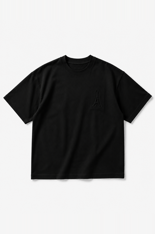 IKAO PARIS IPM227 Noir – t-shirt oversize, vue de face sans mannequin sur fond clair