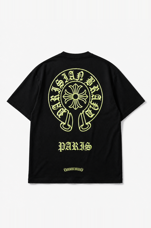 T-shirt oversize IPM237 Noir Jaune — vue dos, sans mannequin, fond blanc