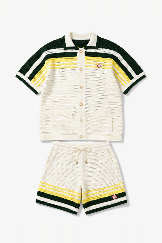 IKAO PARIS LL061058 Kaki – ensemble chemise et short en maille, vue de face sans mannequin sur fond clair