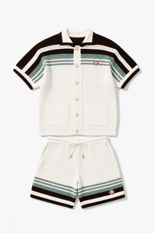 IKAO PARIS LL061058 Menthe – ensemble chemise et short en maille, vue de face sans mannequin sur fond clair
